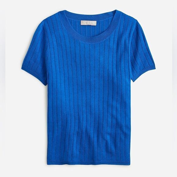 J.Crew *NAVY* Silk Cashmere Ribbed Cropped Tee Medium - Picture 1 of 9